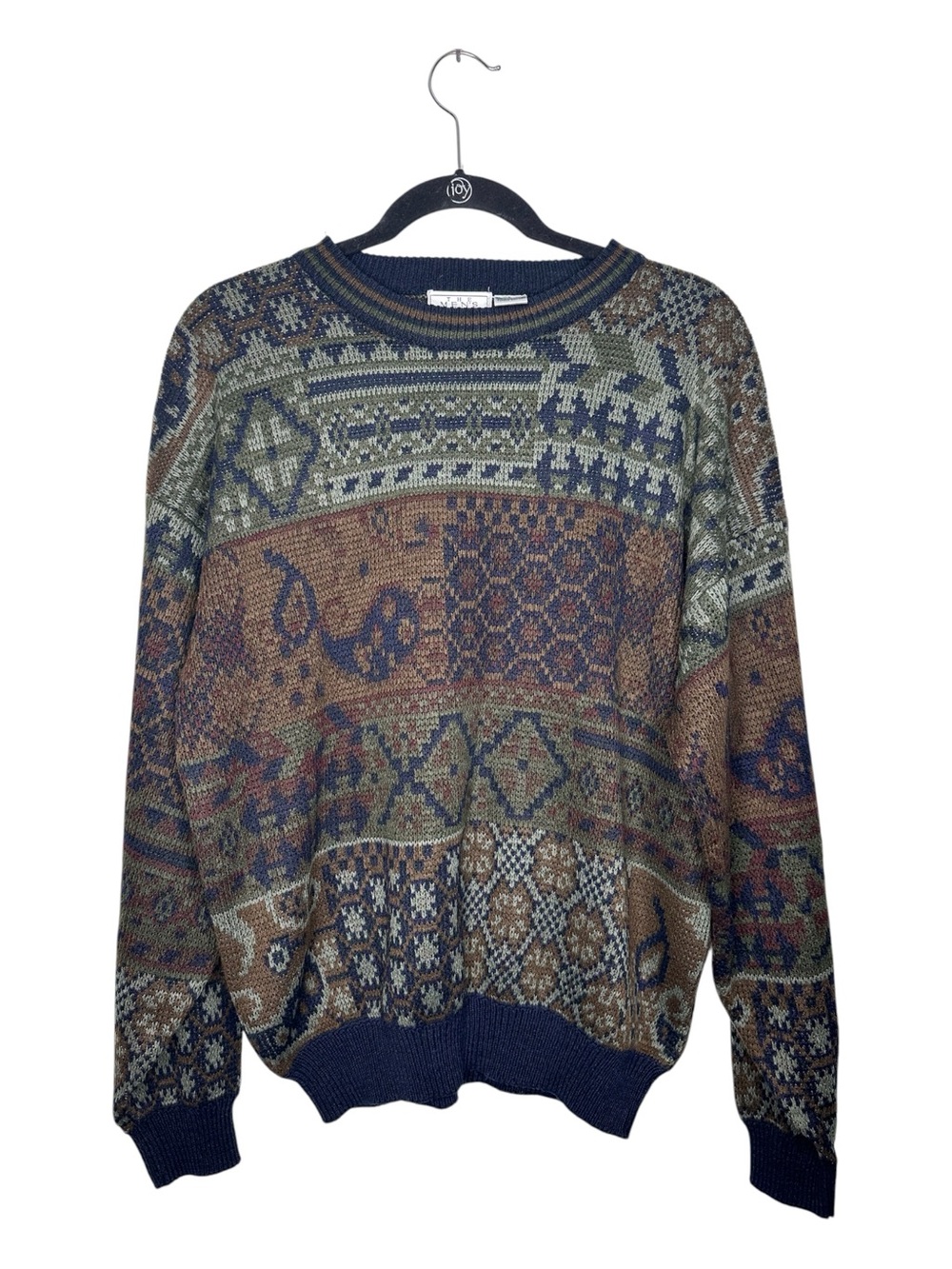 The Men's Store Brown & Navy Multicolor Patterned Crewneck Sweater